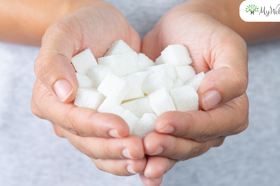 Lady holds sugar in hands